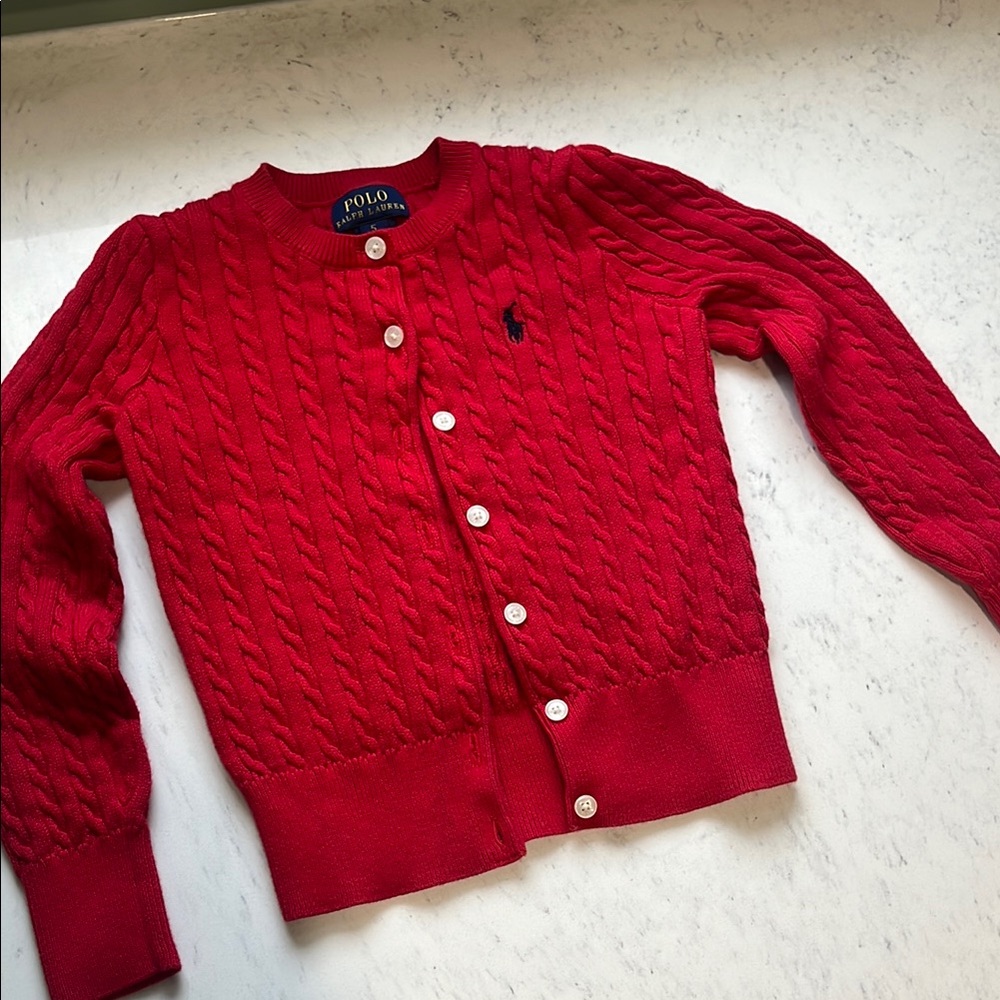 Polo Ralph Lauren Red Cable Knit Cardigan Size: 5